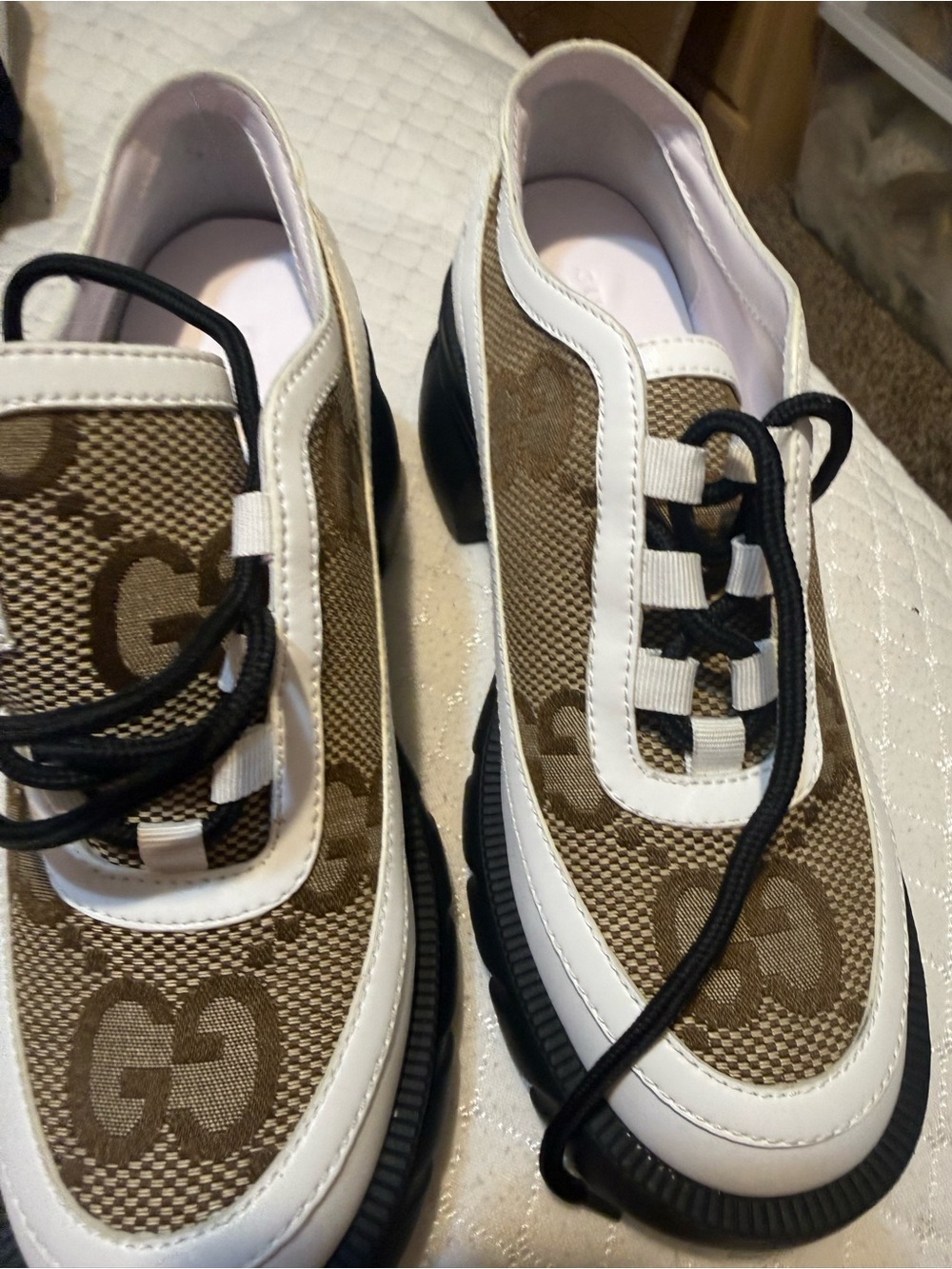 Brown and White Canvas-Trim Men's Lace-Up Sneakers